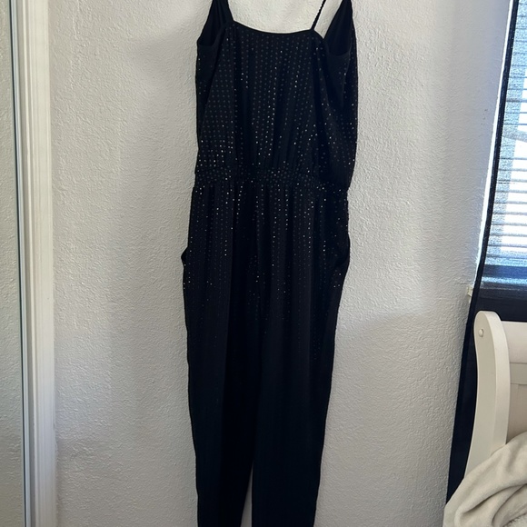 Express Medium Black Jumpsuit Sequin adjustable straps pockets - Picture 7 of 10